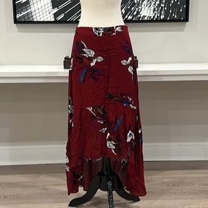 BRAND NEW! Hi Low Skirt, Floral Faux Button Down‎ Front, Red/Maroon/Crimson,
